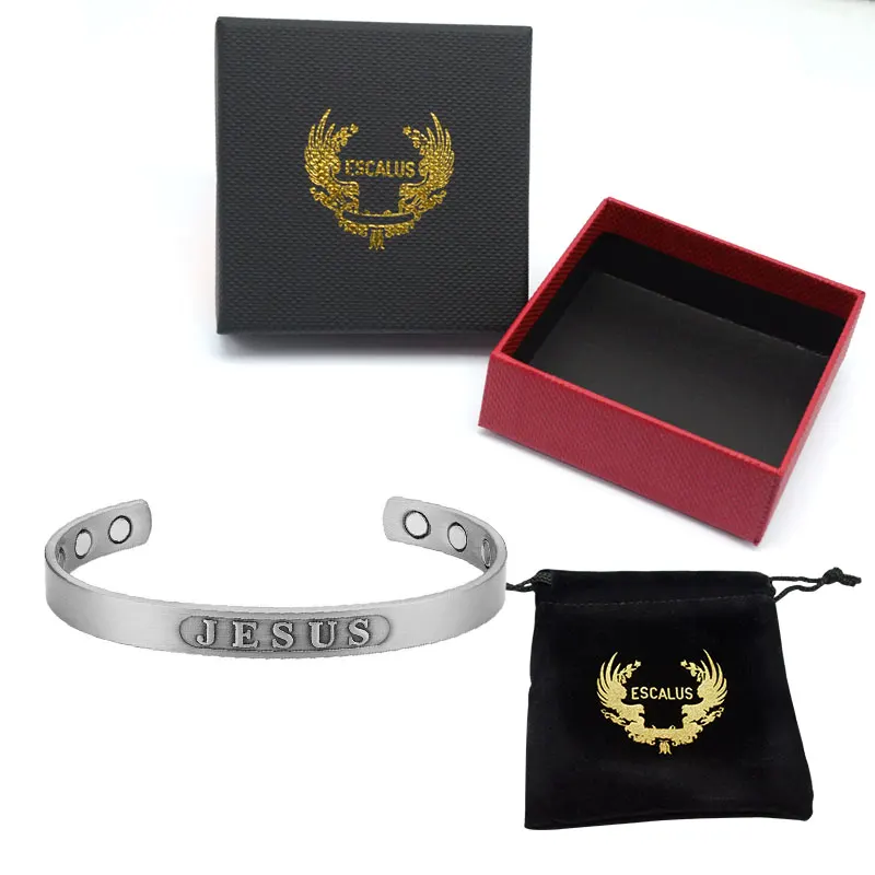 Escalus Jesus Christ Magnetic Antique Pure Silver Copper Lady Bracelet Religious Charm Bangle With 6 Magnets For Pain Relief - Окраска металла: Add box MBG256