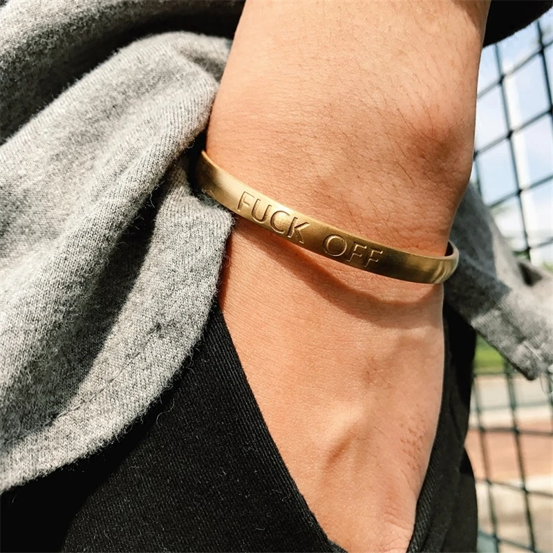 

2017 New Fashion Titanium Steel Street Bracelet Men Retro Stainless Steel Letter Cuff Bangles Bracelets For Women pulseiras