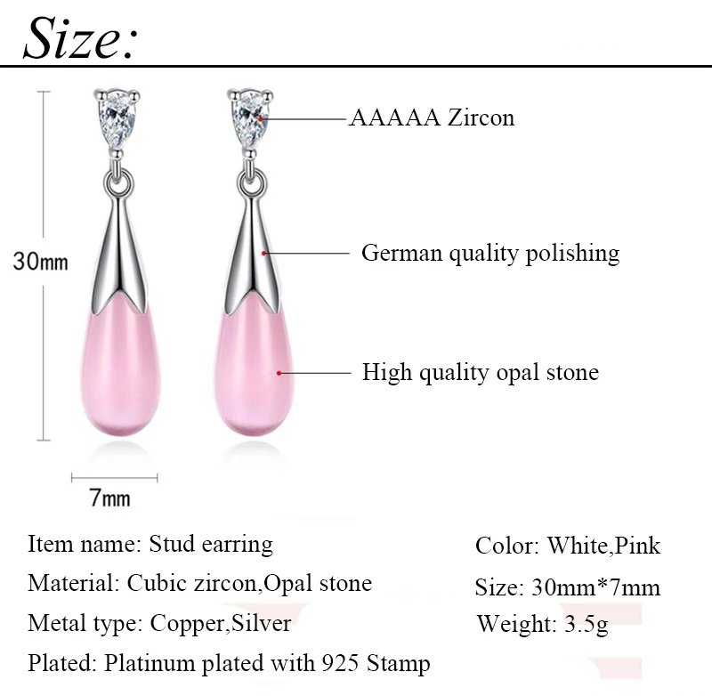 Корейский стиль, женские серьги, элегантные, 925 пробы, серебро, белый/розовый, опал, камень, кристалл, серьги, модные ювелирные изделия, Oorbellen Sieraden