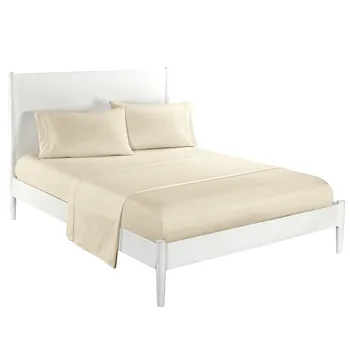 

4Pcs/Set Simple Series Durable Solid Beige Bedding Set Bed Sheet Bed Mattress 2 Pillow Cases Polyester Bedding Set Full Size