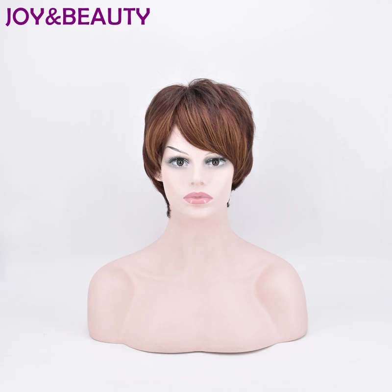 JOY&BEAUTY Short Body Wave Synthetic hair Wig High Temperature Fiber Light brown/deep brown color 10inch For Women Wig body-wave : image JOY&BEAUTY Short Body Wave Synthetic hair Wig High Temperature Fiber Light brown/deep brown color 10inch For Women Wig body-wave