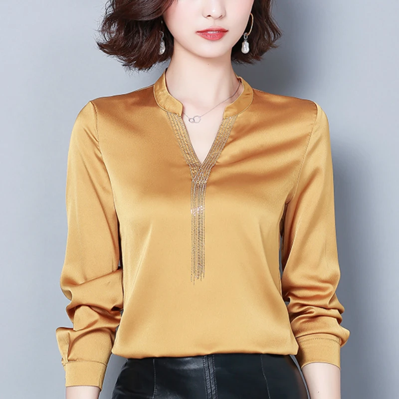 

womens tops and blouses long sleeve women shirts plus size tops chiffon women blouse v collar office blouse womens clothing B210