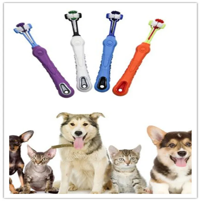 

Pet Dog Toothbrush Three Sided Toothbrush for Dog Cats Grooming Brush Remove Bad Breath Tartar Teeth Care Dog Cat Cleaning Mouth