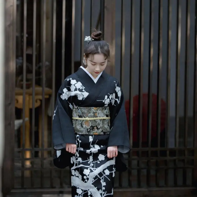 Черный обувь для девочек косплэй костюм Новинка традиционные японские кимоно юката с Оби для женщин Формальное вечернее платье ЭЛЕГАНТ