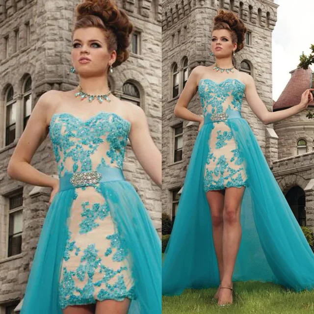 Turquesa Azul Del Trullo Del Cordón desmontable Tren Vestido de Fiesta