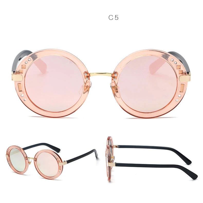 WHO CUTIE Маленькие стразы круглые солнцезащитные очки для женщин Ретро Кристальные круглые прозрачные линзы солнцезащитные очки для покрытия оттенков OM403