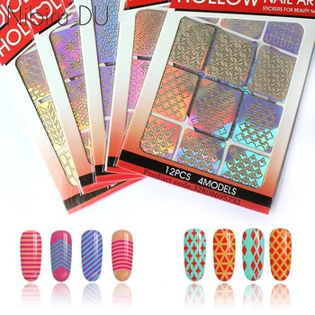 

12 tips/sheet DIY Nail Art Decoration Sticker 24 kinds template selection vinyls nail art manicure stencil template decals