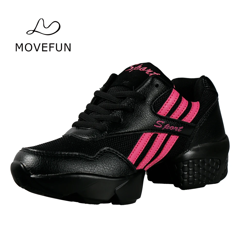 MoveFun New Sneakers Women Morden Dance Shoes Breath Non-slip Sports Shoes for Woman Fitness Jazz Sneaker Black White Female-64