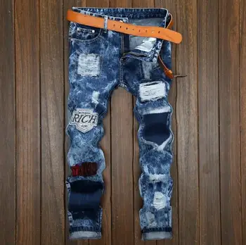 

2018 New Arrival Nostalgic Retro Men Vestido Jeans Brand High Quality Men Spliced Designer Fashion Slim Fit Casual Jeans homme