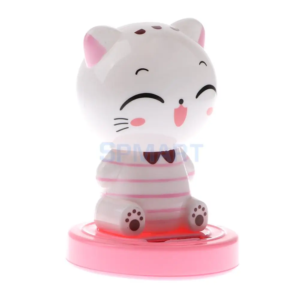 Kids Solar Powered Nodding Head Cat Kitten Animal Swinging Toy Car Home Ornament Decor Kids Xmas Gifts Gag Prank Toys White