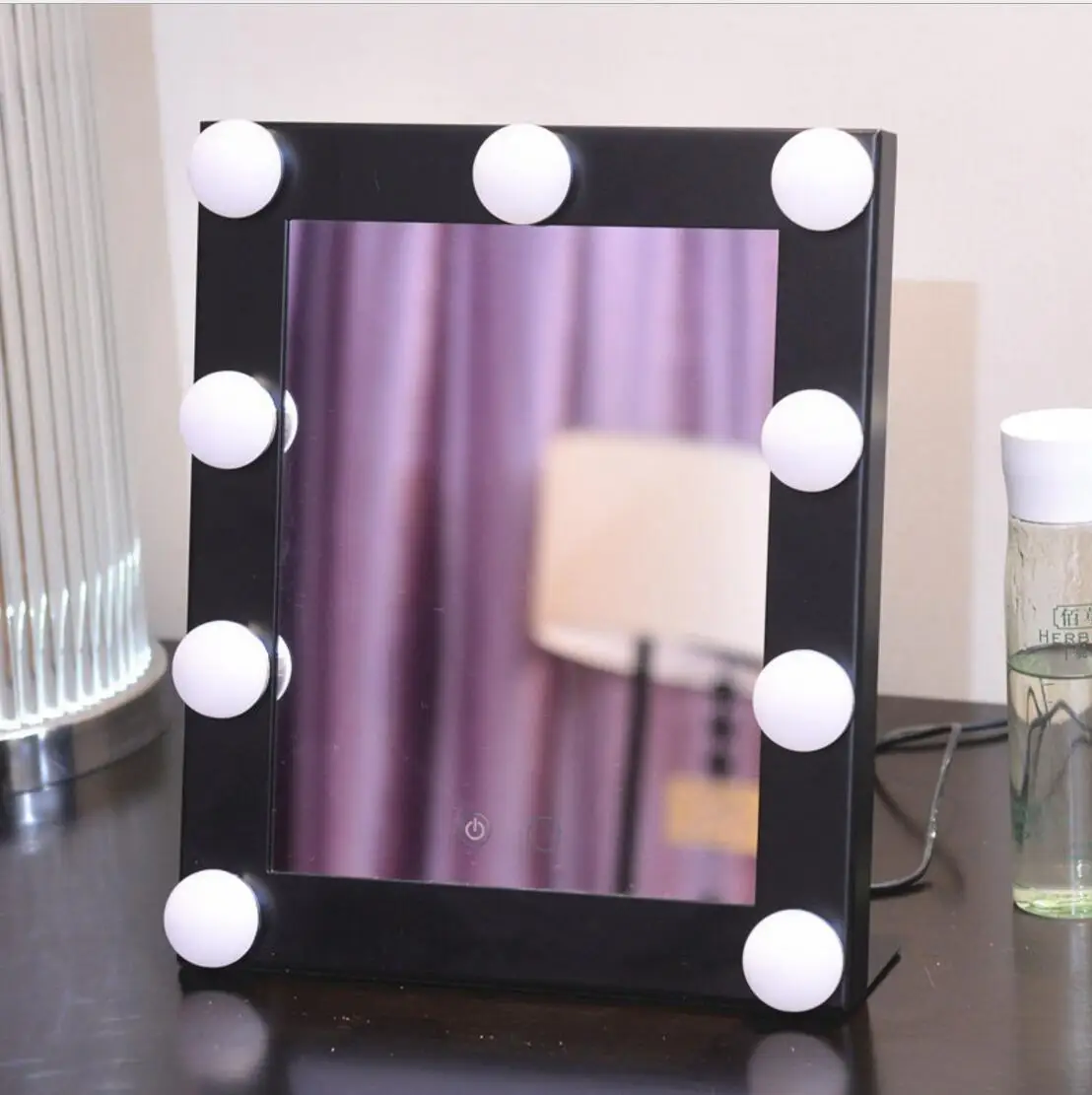  Hollywood LED Makeup Vanity Mirror With Lights Square Vintage Table Mirror 9 LED Lamps Touch Dimmer - 32870652811