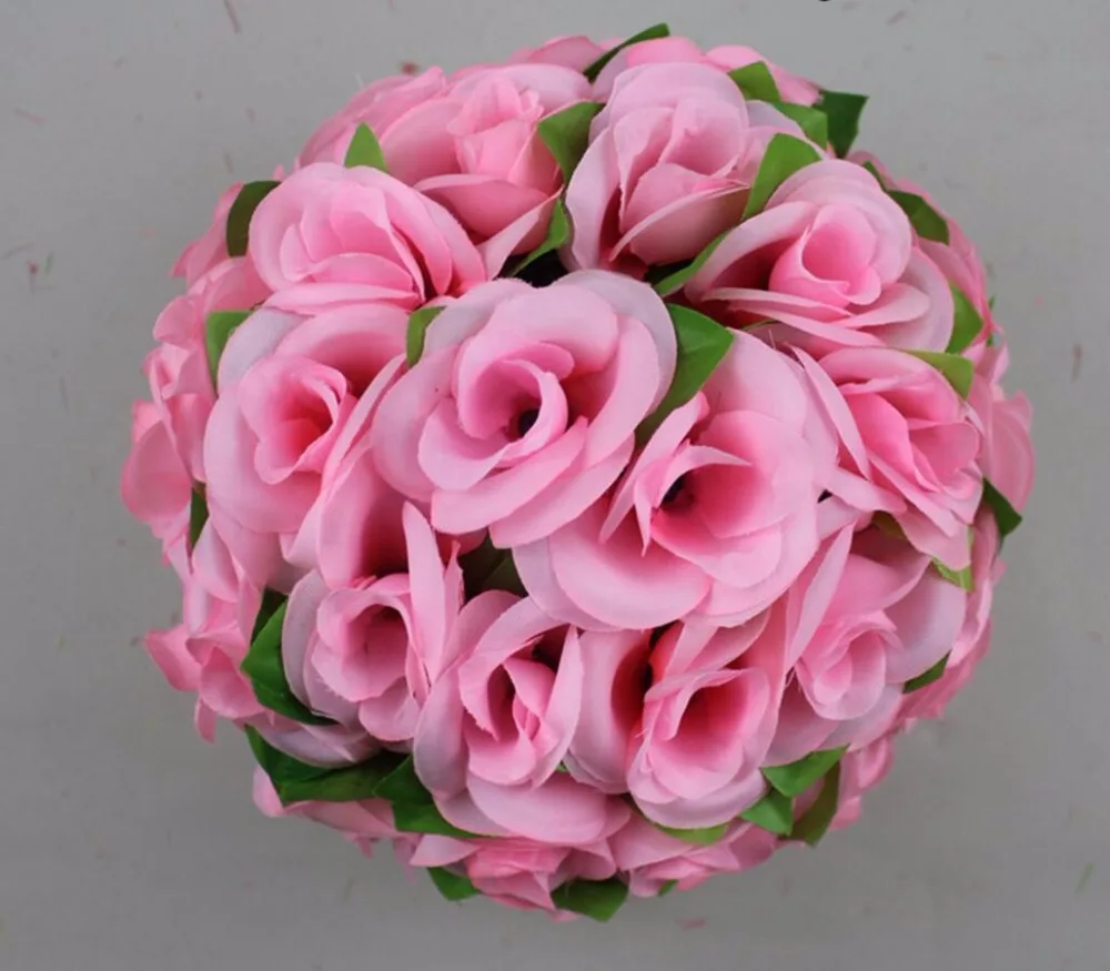 

5pcs/Lot 25cm Pink Rose with Leaves Kissing Ball Artificial Silk Flower For Wedding Party Holiday Venue Decoration