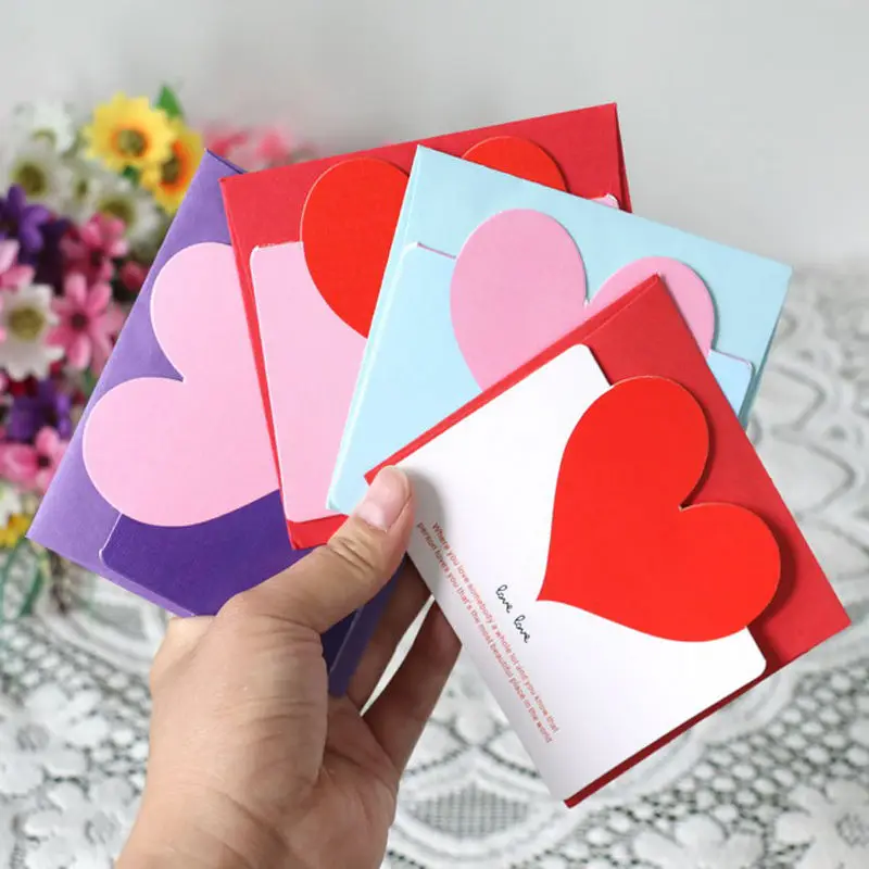 

3pcs Message Card Happy New Year's Heart-shaped Birthday Christmas Greeting Invention Card Envelope for Friends New Cute