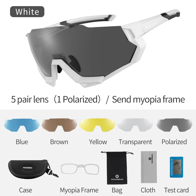 ROCKBROS Cycling Glasses Bicycle Polarized Photochromic Myopia Glasses Bike Eyewear Sport Men Women Fishing Cycling Sunglasses - Цвет: Half-frame White