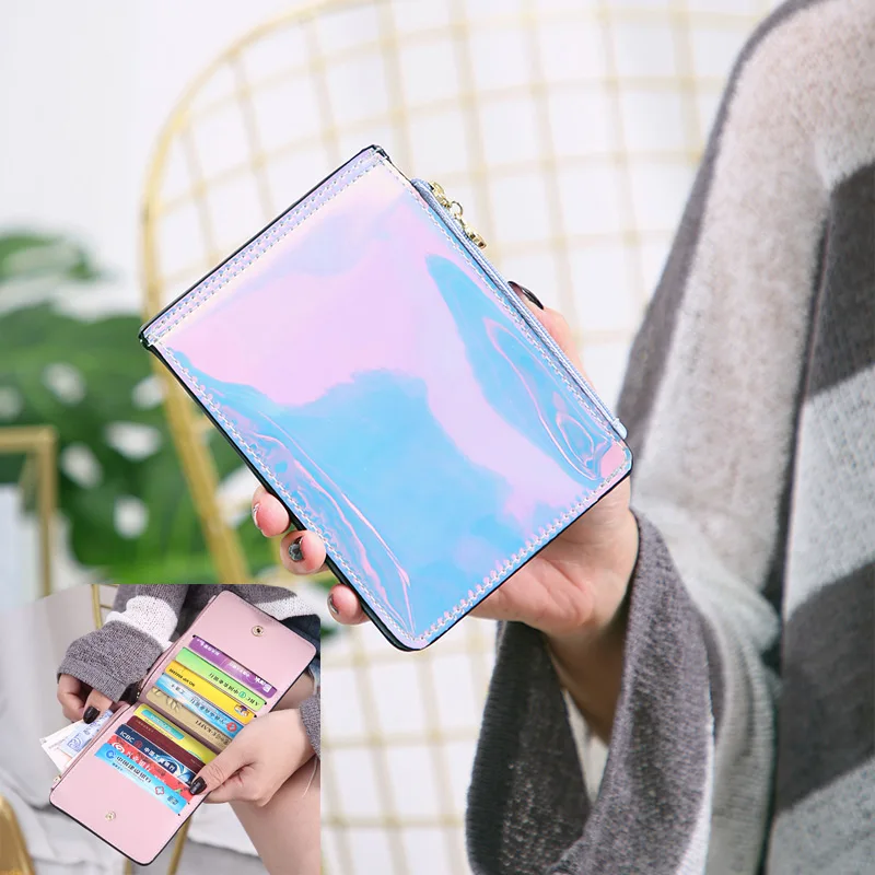 

2019 New Women Small Wallets Laser Holographic Wallet Women Fold Card Holder Lady Short Purse Coin Purse Carteira Portfel