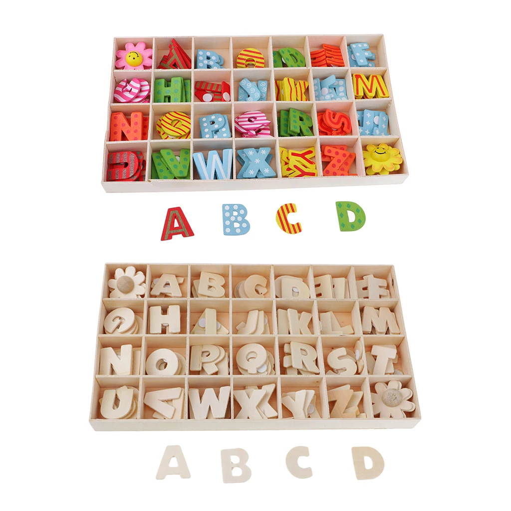 112 Pieces Wooden Alphabet Letters Kids Education Toys with Storage Tray