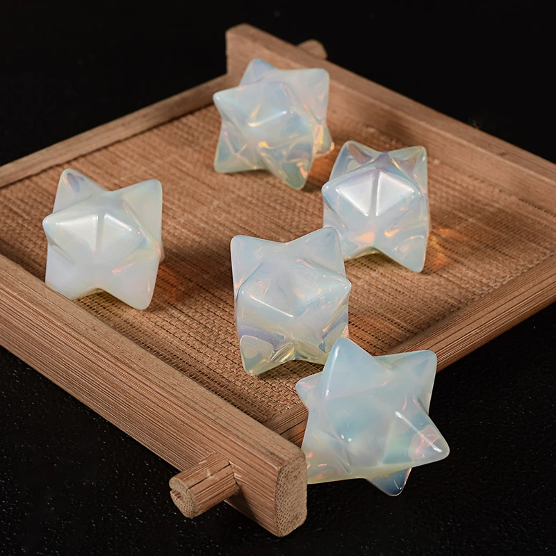 

2PCS Natural Opalite Merkaba Star crystal Stone Carved Point Sacred Protection Healing Anti Radiation