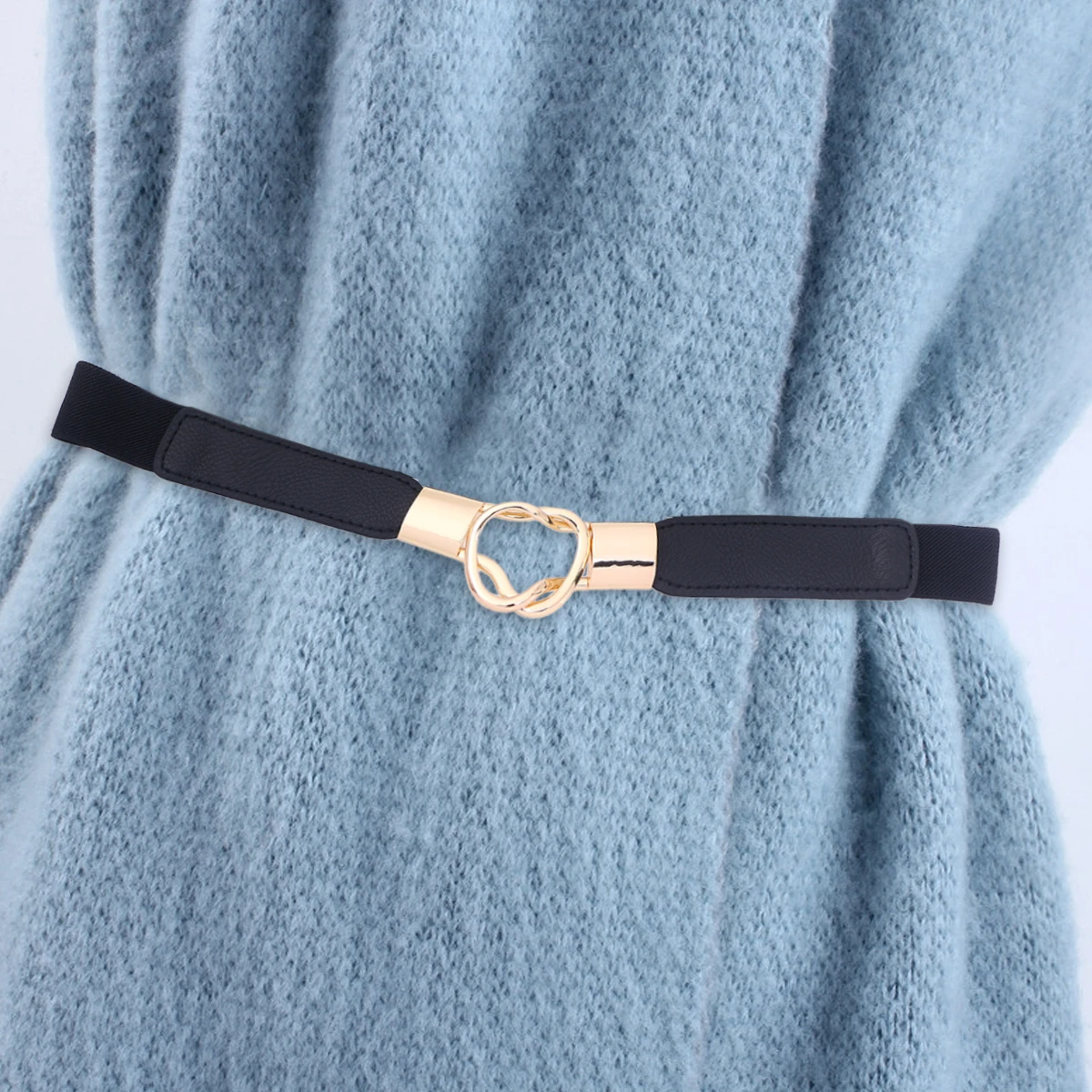 Fashion Elastic Waist Band Belts Gold Buckle Womens Skinny Dress Belt