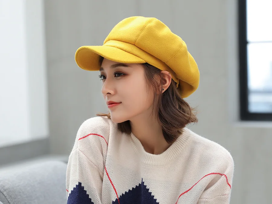 COKK Autumn Winter Hats for Women Solid Plain Octagonal Newsboy Cap Men Ladies Casual Wool Hat Winter Beret Women Painter Cap