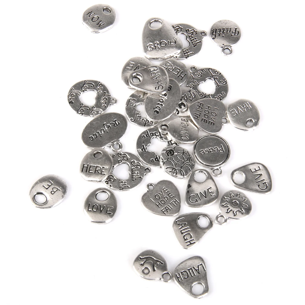 30 pcs Mixed Lots of Tibetan silver color Carved Letter Charms Pendants Necklace DIY Necklaces Bracelets Anklets