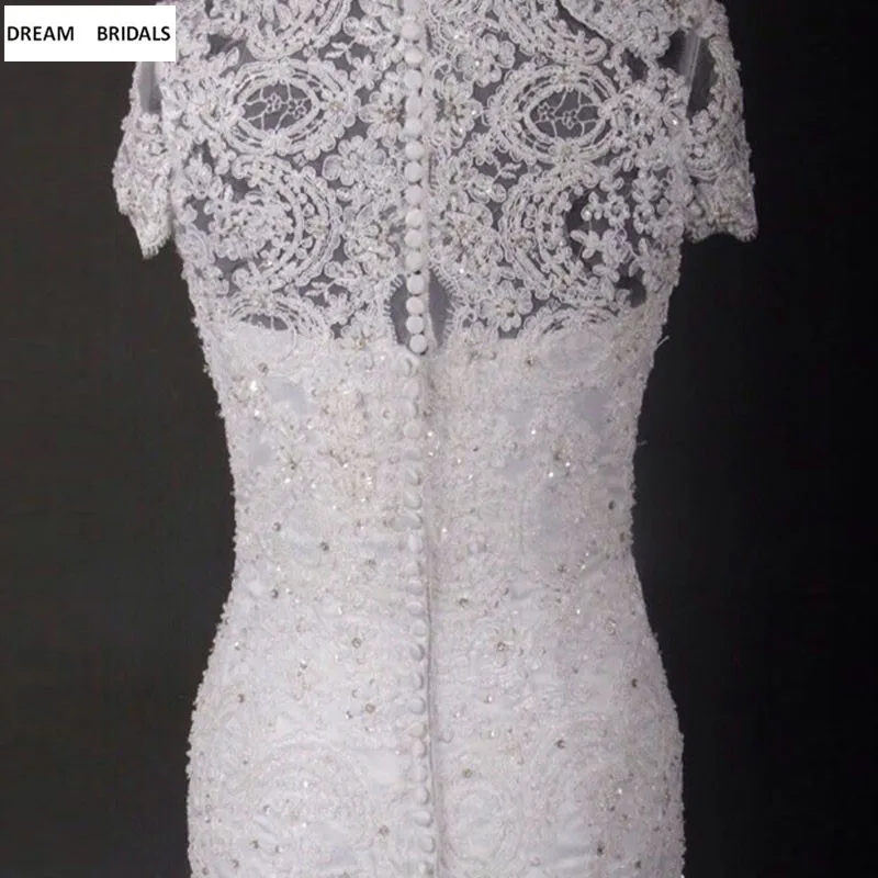 Luxury Heavy Beading Lace Wedding Dresses 2019 Cap Sleeve Tiered Train Bridal Gowms Mermaid Vestido De Noiva Custom Made (3)