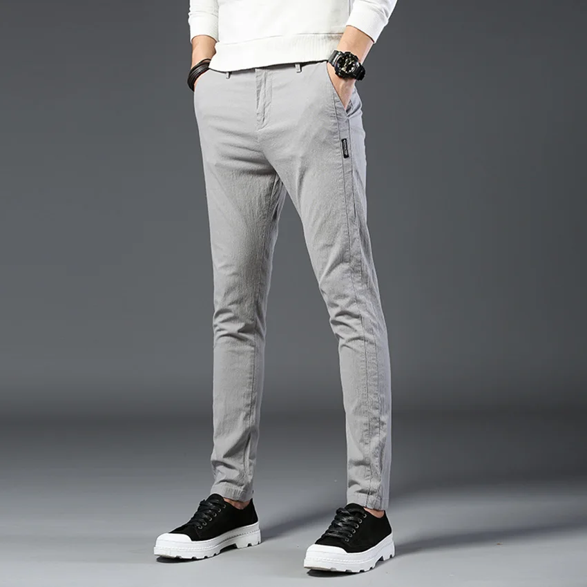 

HCXY brand 2019 Spring Summer Men's Full cotton Casual Pants Men Pencil Pants Trousers Slim fit Light Thin micro Stretch fabric