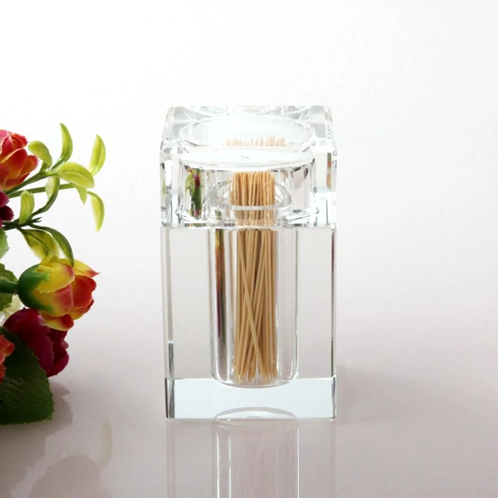 

5*8cm Crystal Glass Toothpick Box Transparent Toothpick Holder Cassette Cover Crystal Cotton Swab Box
