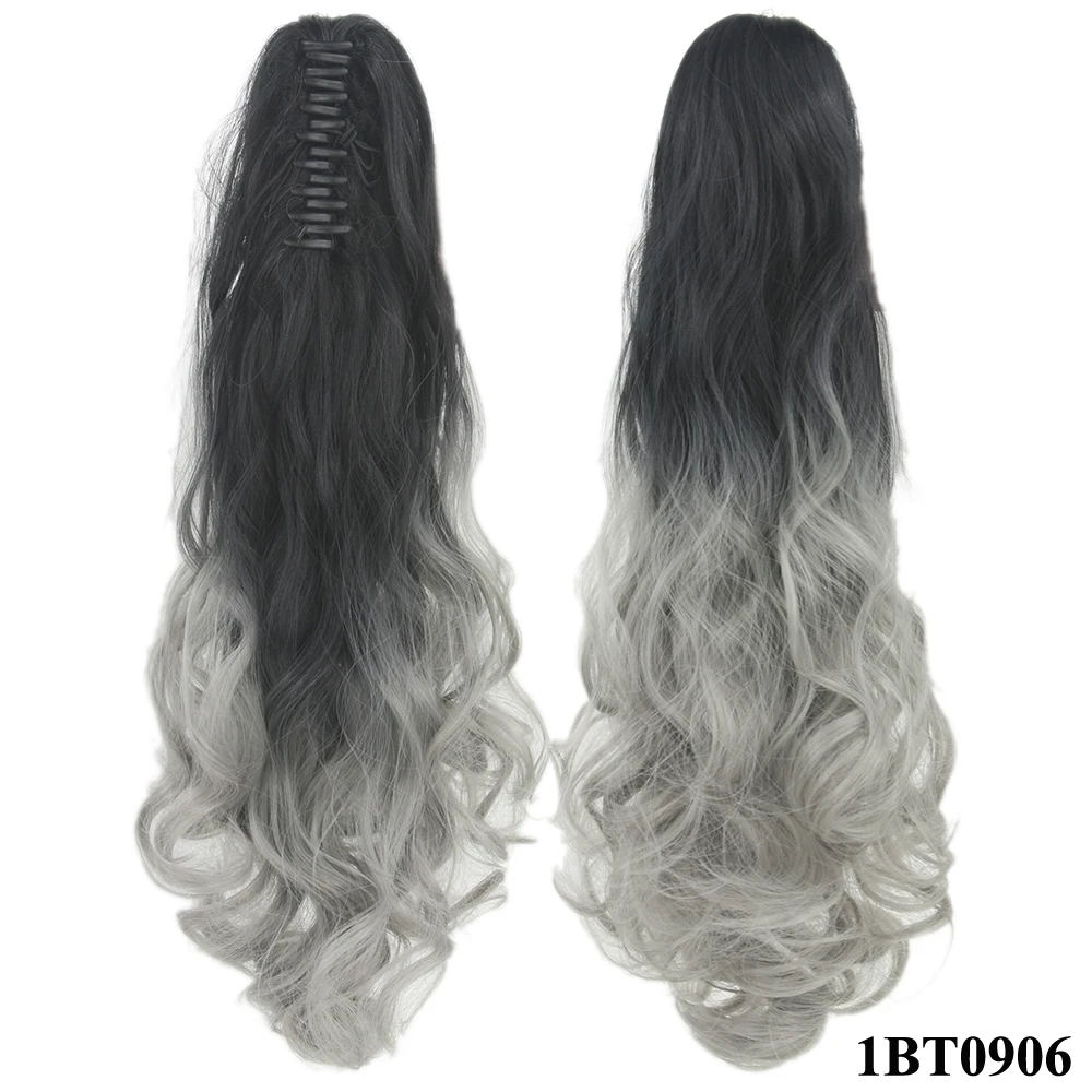 Us 7 84 51 Off Soowee Wavy Brown Grey Ombre Hair Claw Ponytail Synthetic Hair Long Clip In Hair Extension Hairpiece Pony Tail For Women In Synthetic