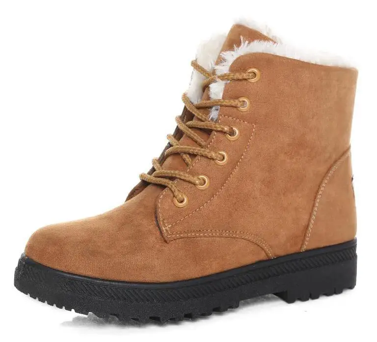 Женские ботинки высокого качества Зимняя Повседневная Теплая обувь модных брендов; ботинки унисекс; женские кожаные сапоги с мехом и плюшем - Цвет: Brown