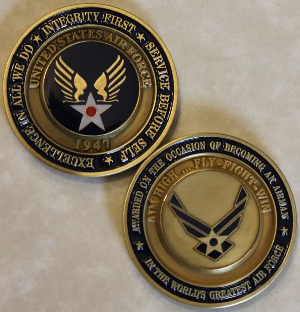 Авиакомпания Air Force Airman Award Aim High Coin. .. Fly Fight Win Challenge Coin/USAF/V2 50 шт./лот DHL Бесплатная
