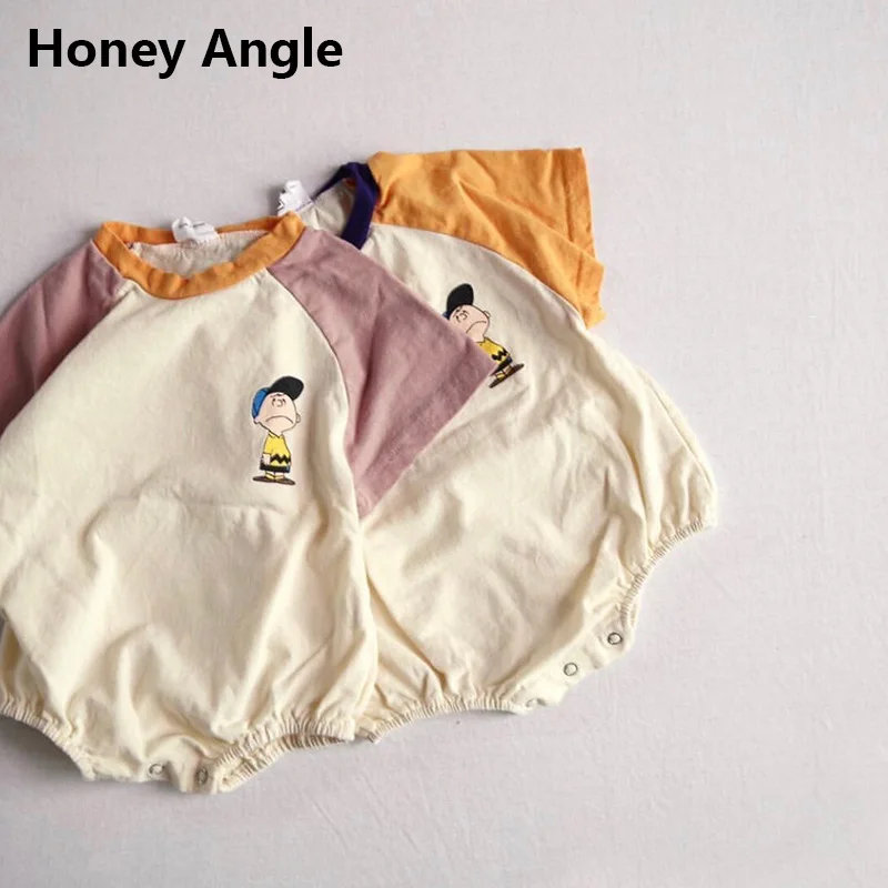 

Honey Angel Baby Girls Boys Clothes Short Seeve Cotton Cartoon Rompers Splice Infant Baby Jumpsuit Girl Climbing Clothing