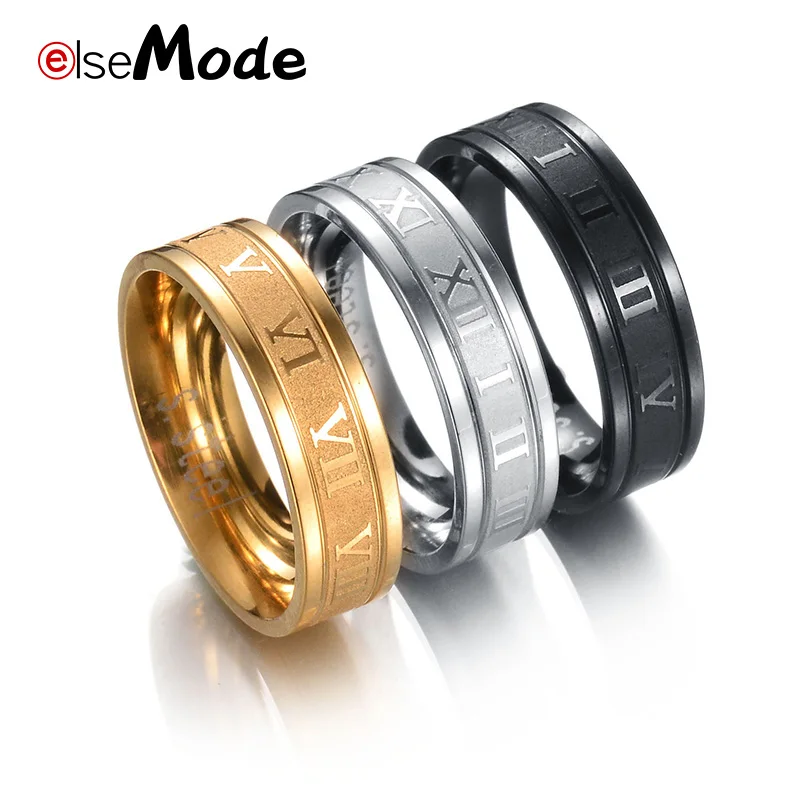 ELSEMODE 8 мм 316L нержавеющая сталь бриллианта обручальное кольцо с римскими цифрами