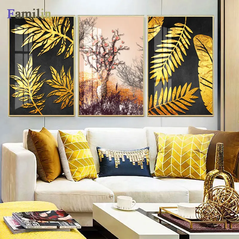 Green And Gold Pineapple Monstera Plant Painting Large Leaf Poster Print Wall Art For Living Room Aisle Unique Modern Decoration