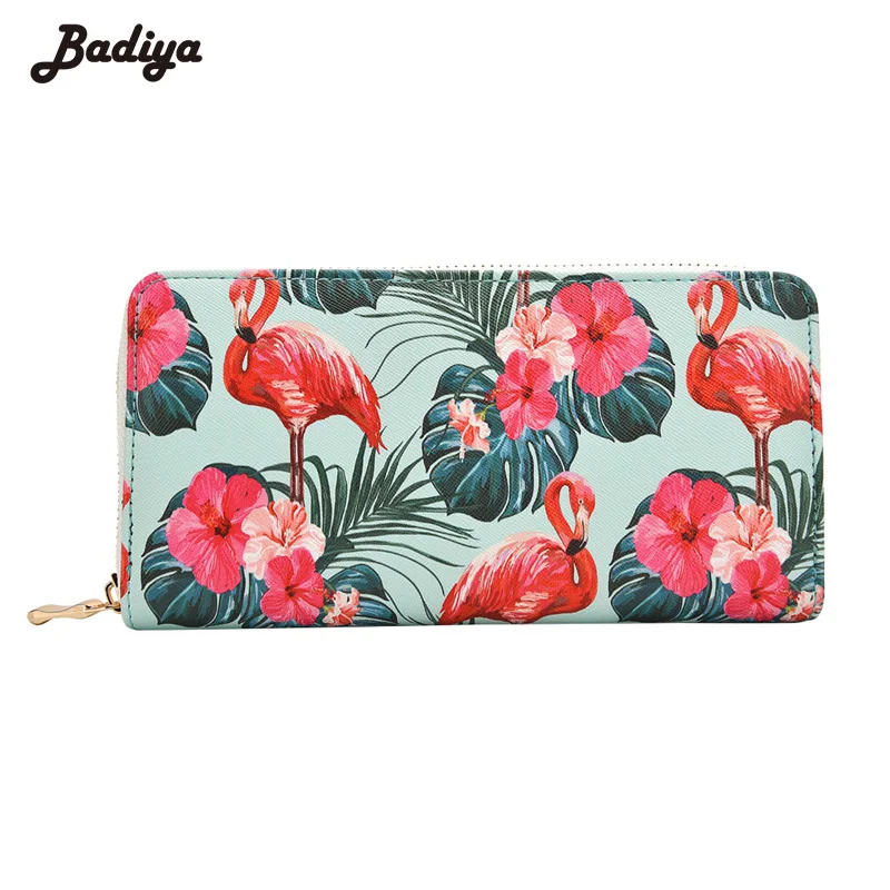 Badiya font b Women s b font Flamingo Floral Print Fashion Long Purse Large Capacity Clutch
