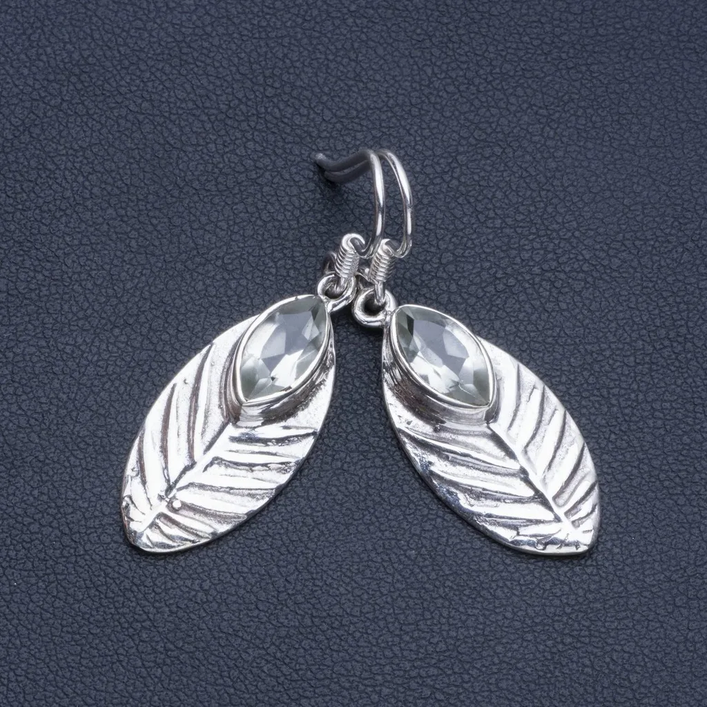 

Natural Green Amethyst Boho Style 925 Sterling Silver Drop Earrings 1 1/2" R1509