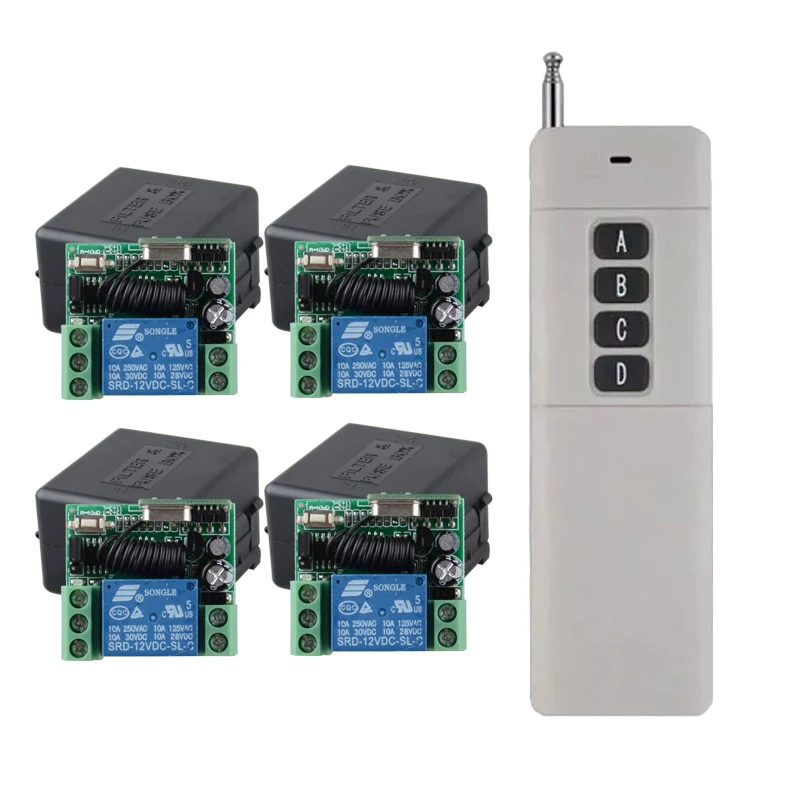 

DC 12V 1CH Wireless Remote Control Switch System Tansmitter 4 Receiver 315MHZ 433MHZ For Long Distance Electronic Applications