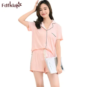 

Fdfklak Sleepwear 2 Pieces Set Summer 2018 New High Quality Modal Pyjamas Women Pijama Short Sleeve Pajama Set Pyjama Femme Q958