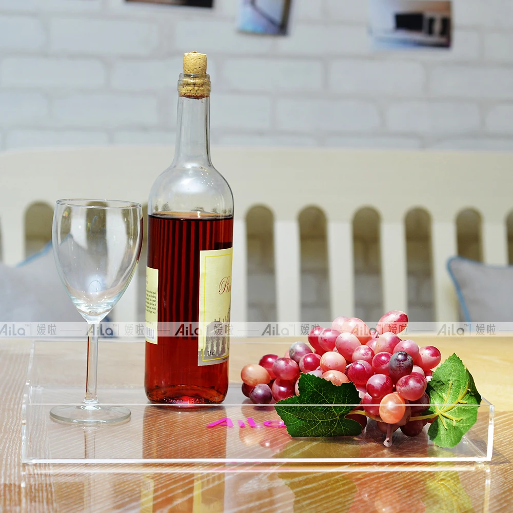 

Acrylic Green Red Clear Food Fruit Drinks Coffee Table Serving Tray with Handles Decorative Kitchen Home Sundries Storage Tray