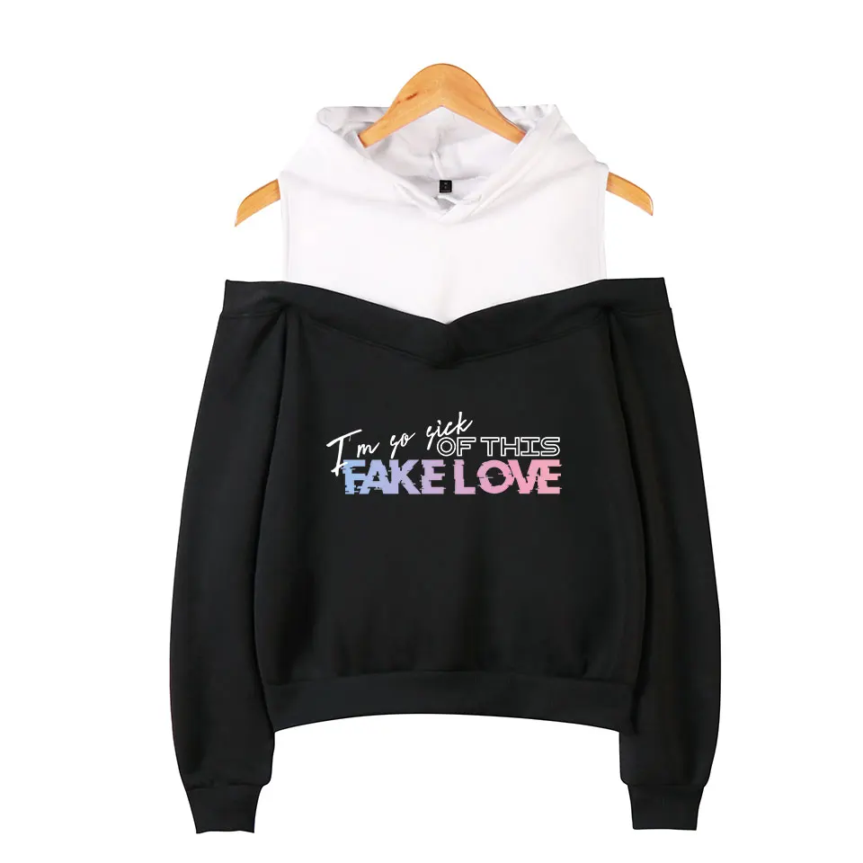 2019 New Bangtan Boys Fake Love Off-shoulder Hoodies Women's Fashion Sweatshirt Print Fake Love Hip