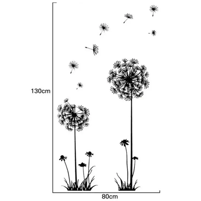Наклейка на стену, черная, креативная, ПВХ, Одуванчик, цветок, наклейка на стену, s дерево, большая, съемная, наклейка на стену, s Etiqueta Da Parede, 18APR18