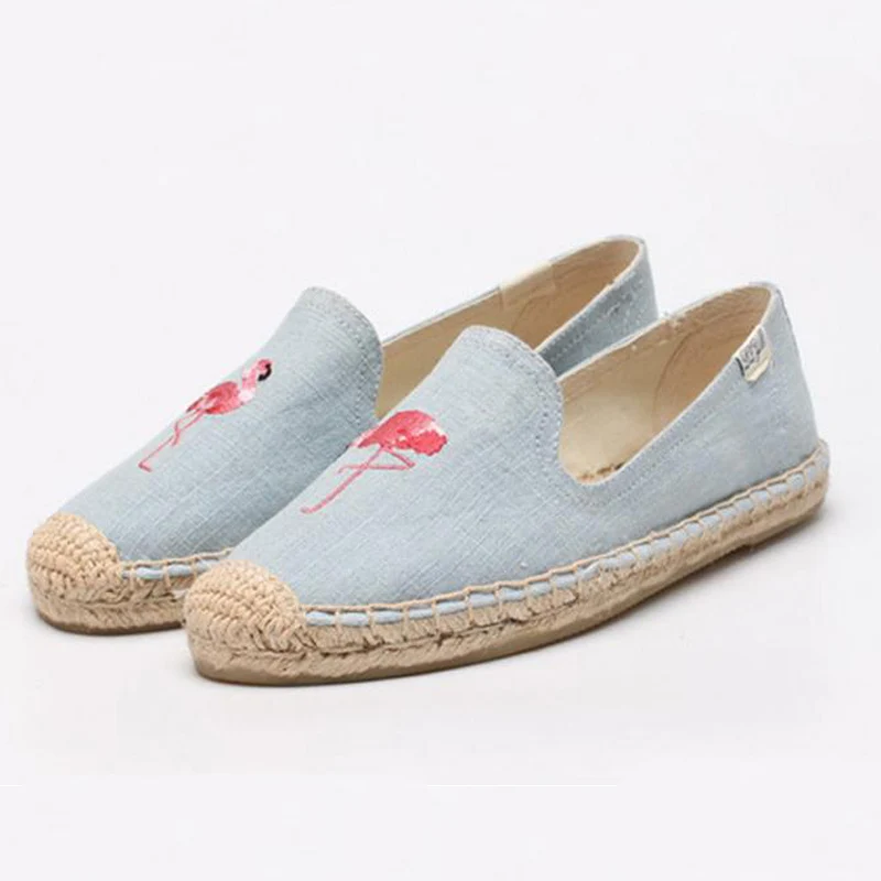 

Spring linen embroidered flamingo canvas flat light fisherman shoes student casual wild shoes