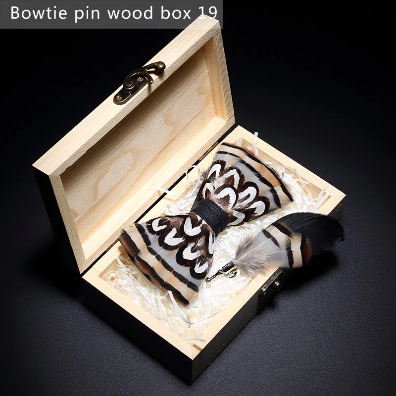 Bowtie pin woodbox19 JEMYGINS, дизайн, галстук-бабочка, перо, бант, изысканная ручная работа, Мужская брошь для галстука-бабочки, деревянная булавка, подарочный набор, Свадебная вечеринка - Цвет: Bowtie pin woodbox19