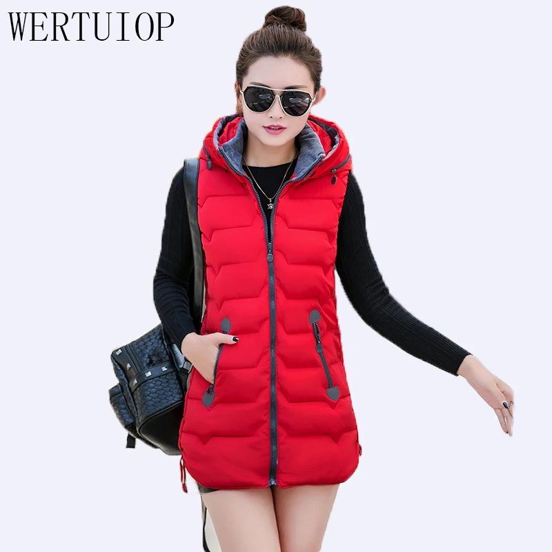 WERTUIOP Women Vest Long Autumn And Winter Jacket Detachable Hat Vests Down Coat Jacket Wild Plus Size 3XL Female Waistcoat