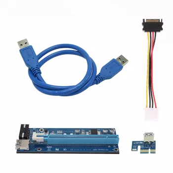 

NEW PCIE 1X To 16X PCI Express Riser Extender Card Adapter With SATA 15pin-4pin & 60cm USB3.0 Cable For BTC Mining Card