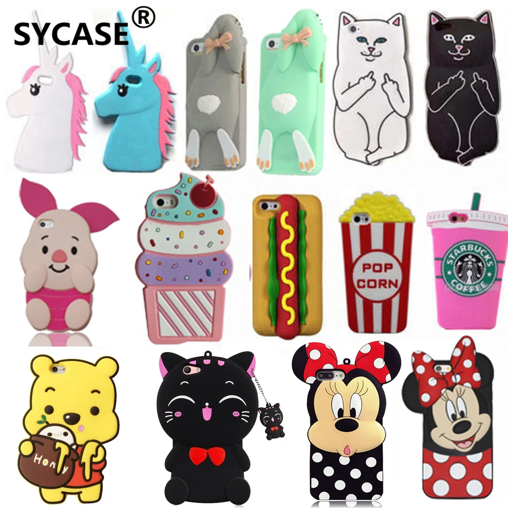 

SYCASE For iPhone X XR Xs Max 5 5S SE 6 7 8 Plus case 3D Cartoon Minnie Cat Coffee Cup Soft Silicone Phone Case Cover