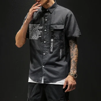 

Short Sleeves Shirts Men Untucked Streetwear Regular Fit Casual Cotton Black White Shirt For Man Japan Style 2019 Summer