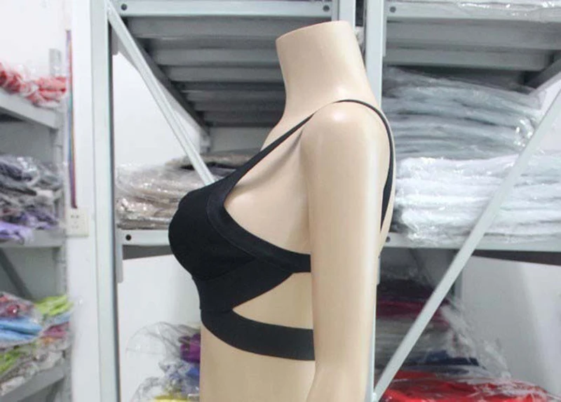 2019 new arrivals womens elastic bandage crop top spaghetti strap busty solid candy color v-neck hot sale  EV1529