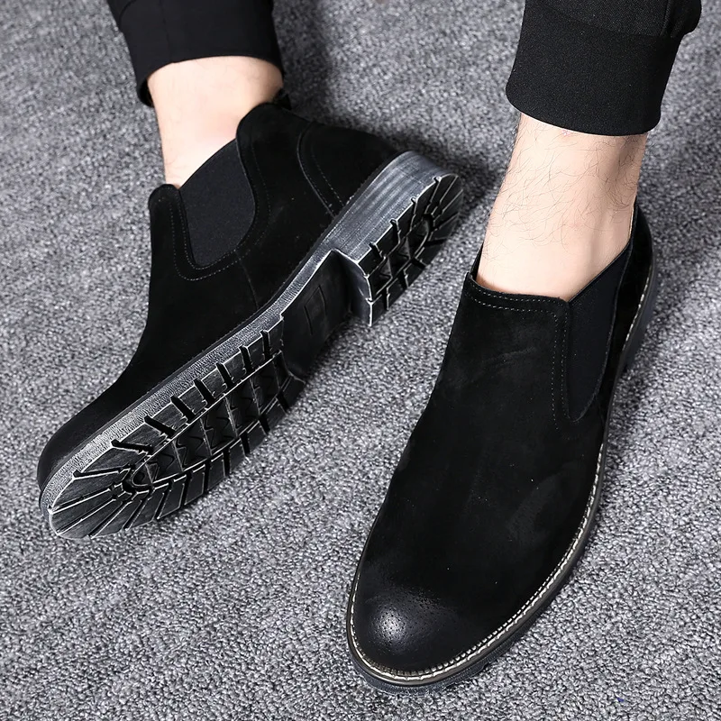 Dedo gris De Otoño Ronda Vestir Zapatos Botines Formales Del Oxford Nueva Chelsea gris Pie Suede Vaca Hombres Masculinos Estilo Invierno Negro Oscuro amarillo Botas Moda Casual marrón qXAgwUZO