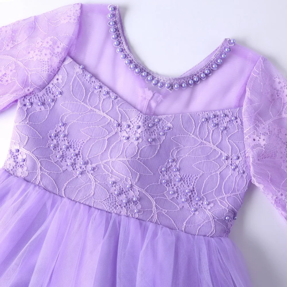 Girl One Piece Dress Half Sleeve Lace Net Yarn O Neck Beading Solid Color Princess Dress Party Wedding Dresses Aliexpress Mother Kids