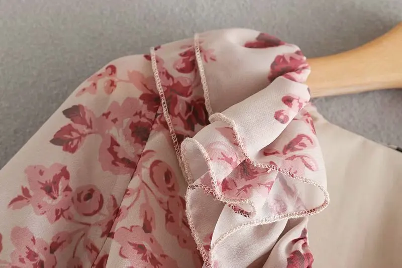 JuneLove Новинки для женщин с длинным рукавом оборками Комбинезоны с цветочным принтом в винтажном стиле пикантные женские комбинезоны Boho сладкий леди пояса пляжные комбинезоны